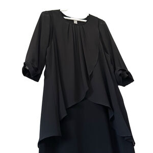 Joseph Ribkoff Cascade Chiffon Shift Evening Event Dress 3/4 Sleeve Black Size 8